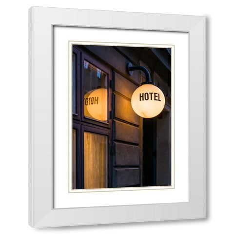 Sweden-Stockholm-Gamla Stan-Old Town-hotel sign White Modern Wood Framed Art Print with Double Matting by Bibikow, Walter