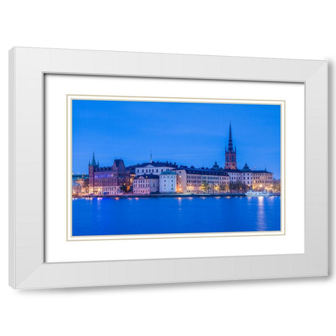 Sweden-Stockholm at dusk White Modern Wood Framed Art Print with Double Matting by Bibikow, Walter