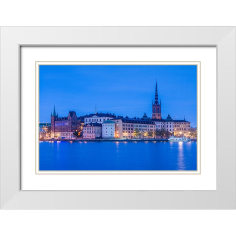 Sweden-Stockholm at dusk White Modern Wood Framed Art Print with Double Matting by Bibikow, Walter