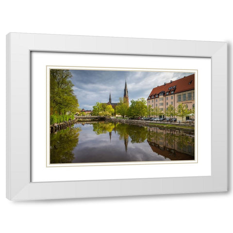 Sweden-Central Sweden-Uppsala-Domkyrka Cathedral-reflection White Modern Wood Framed Art Print with Double Matting by Bibikow, Walter