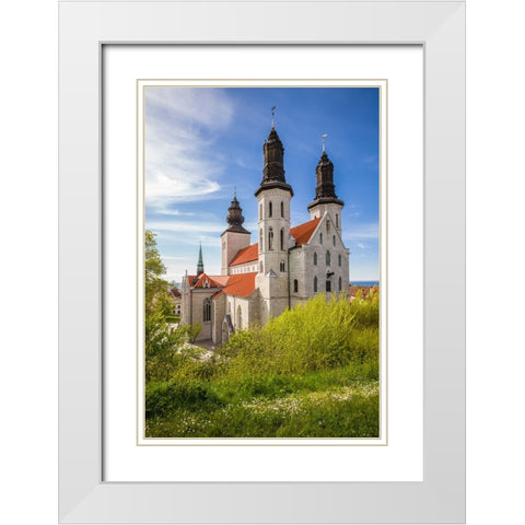 Sweden-Gotland Island-Visby-Visby Cathedral-12th century-exterior White Modern Wood Framed Art Print with Double Matting by Bibikow, Walter
