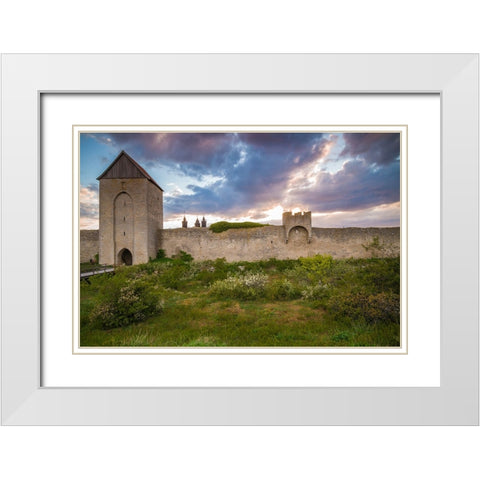 Sweden-Gotland Island-Visby-12th century city wall-most complete medieval city wall in Europe-Oster White Modern Wood Framed Art Print with Double Matting by Bibikow, Walter