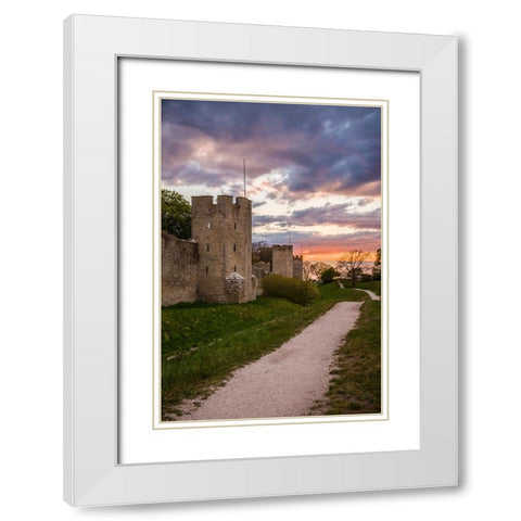 Sweden-Gotland Island-Visby-12th century city wall-most complete medieval city wall in Europe-sunse White Modern Wood Framed Art Print with Double Matting by Bibikow, Walter