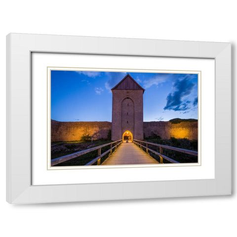 Sweden-Gotland Island-Visby-12th century city wall-most complete medieval city wall in Europe-Oster White Modern Wood Framed Art Print with Double Matting by Bibikow, Walter