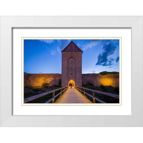 Sweden-Gotland Island-Visby-12th century city wall-most complete medieval city wall in Europe-Oster White Modern Wood Framed Art Print with Double Matting by Bibikow, Walter