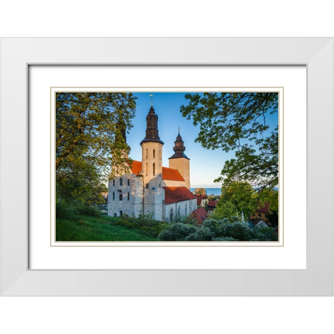Sweden-Gotland Island-Visby-Visby Cathedral-12th century-exterior White Modern Wood Framed Art Print with Double Matting by Bibikow, Walter