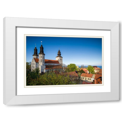 Sweden-Gotland Island-Visby-Visby Cathedral-12th century-exterior White Modern Wood Framed Art Print with Double Matting by Bibikow, Walter