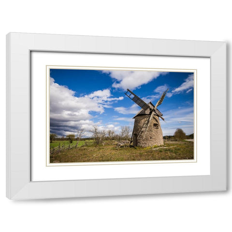 Sweden-Gotland Island-Botvatte-old windmill White Modern Wood Framed Art Print with Double Matting by Bibikow, Walter