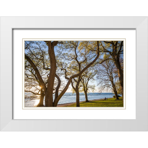 Sweden-Gotland Island-Visby-Strandpromenaden-coastal walkway-sunset White Modern Wood Framed Art Print with Double Matting by Bibikow, Walter