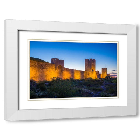 Sweden-Gotland Island-Visby-12th century city wall-most complete medieval city wall in Europe-dusk White Modern Wood Framed Art Print with Double Matting by Bibikow, Walter