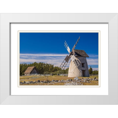 Sweden-Faro Island-Eroskogs-old windmill White Modern Wood Framed Art Print with Double Matting by Bibikow, Walter