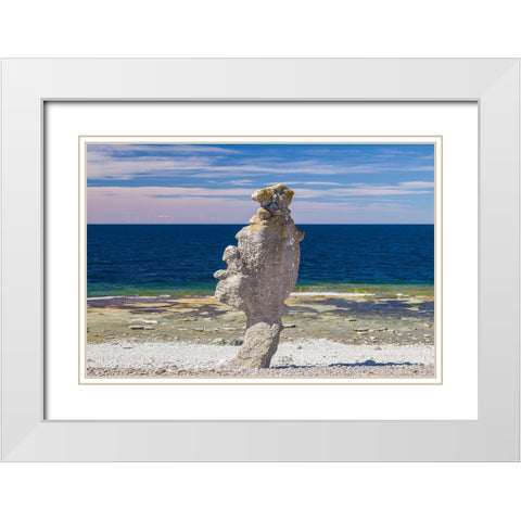 Sweden-Faro Island-Langhammars Area-Langhammar coastal limestone rauk rock White Modern Wood Framed Art Print with Double Matting by Bibikow, Walter