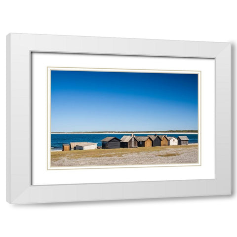 Sweden-Faro Island-Kursviken-coastal farmers fishing shacks White Modern Wood Framed Art Print with Double Matting by Bibikow, Walter