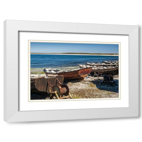 Sweden-Faro Island-Kursviken-coastal farmers fishing boats White Modern Wood Framed Art Print with Double Matting by Bibikow, Walter