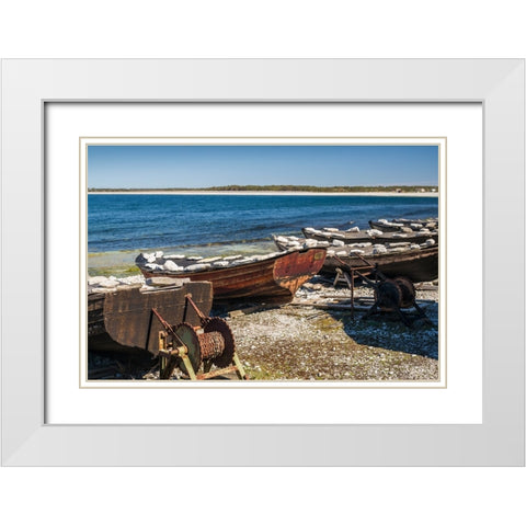 Sweden-Faro Island-Kursviken-coastal farmers fishing boats White Modern Wood Framed Art Print with Double Matting by Bibikow, Walter