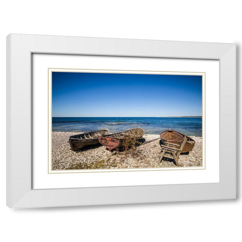 Sweden-Faro Island-Kursviken-coastal farmers fishing boats White Modern Wood Framed Art Print with Double Matting by Bibikow, Walter