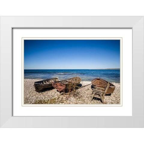 Sweden-Faro Island-Kursviken-coastal farmers fishing boats White Modern Wood Framed Art Print with Double Matting by Bibikow, Walter