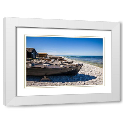 Sweden-Faro Island-Kursviken-coastal farmers fishing boats White Modern Wood Framed Art Print with Double Matting by Bibikow, Walter