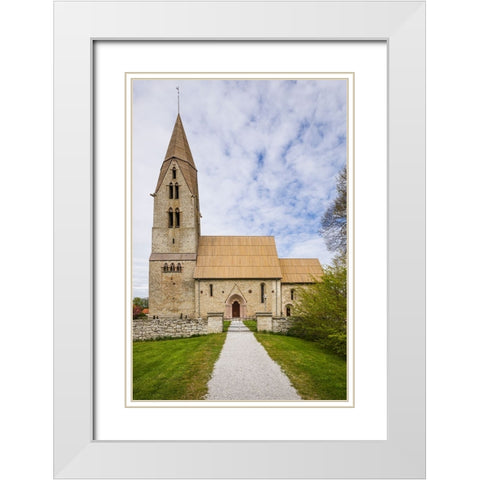 Sweden-Gotland Island-Oja-Oja church-exterior White Modern Wood Framed Art Print with Double Matting by Bibikow, Walter
