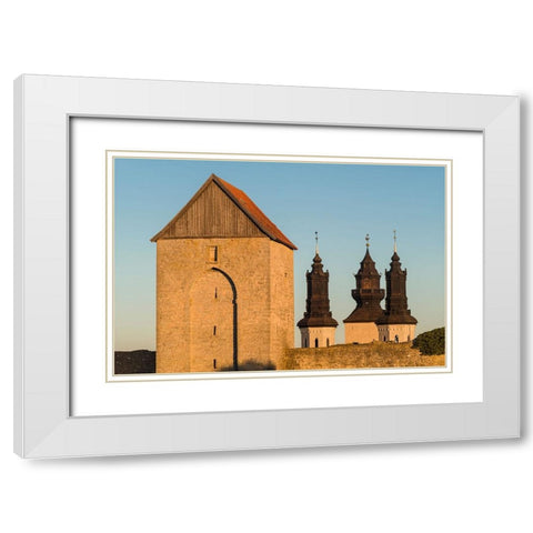 Sweden-Gotland Island-Visby-12th century city wall-most complete medieval city wall in Europe-Oster White Modern Wood Framed Art Print with Double Matting by Bibikow, Walter