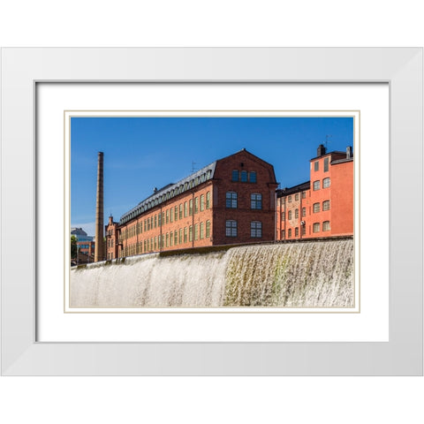 Sweden-Norrkoping-early Swedish industrial town-factory buildings and waterfall White Modern Wood Framed Art Print with Double Matting by Bibikow, Walter