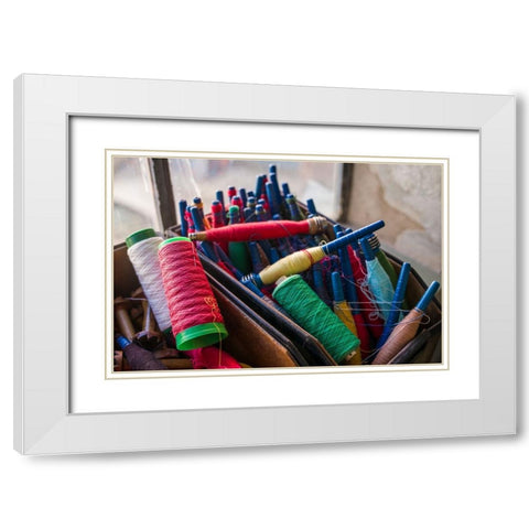 Sweden-Norrkoping-former mill town-thread used in cloth production White Modern Wood Framed Art Print with Double Matting by Bibikow, Walter