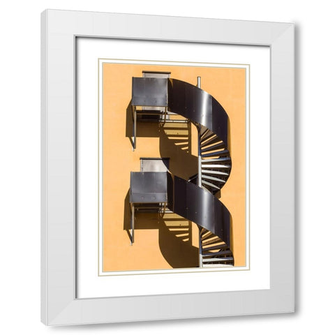 Sweden-Norrkoping-early Swedish industrial town-circular staircase White Modern Wood Framed Art Print with Double Matting by Bibikow, Walter