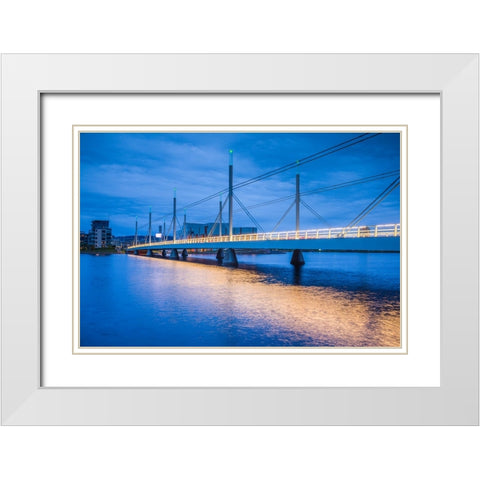 Sweden-Lake Vattern Area-Jonkoping-Munksjon Bay Bridge-dusk White Modern Wood Framed Art Print with Double Matting by Bibikow, Walter