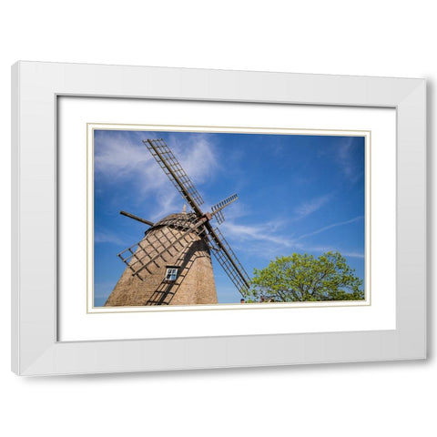 Sweden-Oland Island-Strandskogen-antique wooden windmill White Modern Wood Framed Art Print with Double Matting by Bibikow, Walter