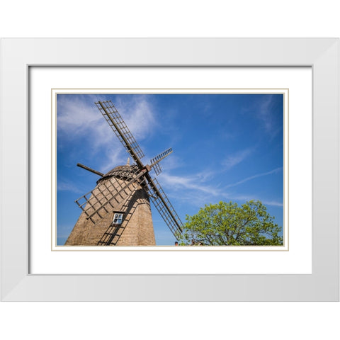 Sweden-Oland Island-Strandskogen-antique wooden windmill White Modern Wood Framed Art Print with Double Matting by Bibikow, Walter