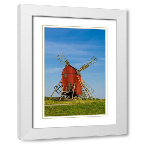 Sweden-Oland Island-Storlinge-antique wooden windmills White Modern Wood Framed Art Print with Double Matting by Bibikow, Walter
