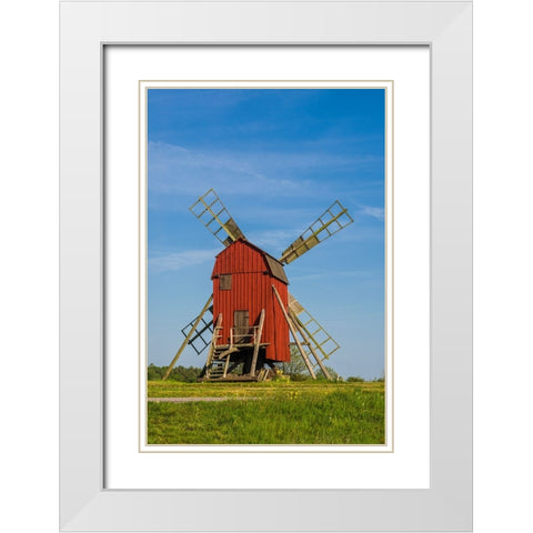 Sweden-Oland Island-Storlinge-antique wooden windmills White Modern Wood Framed Art Print with Double Matting by Bibikow, Walter