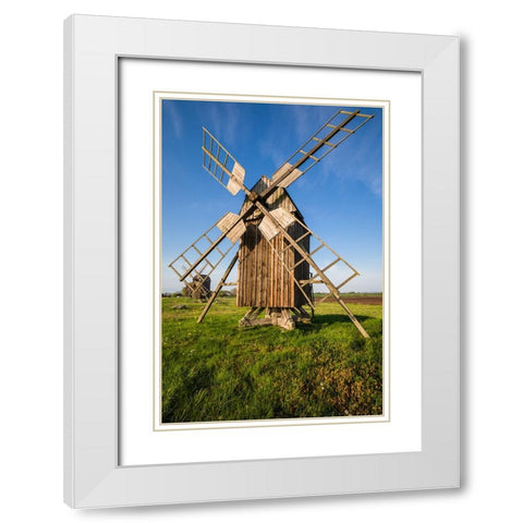 Sweden-Oland Island-Lerkaka-antique wooden windmills White Modern Wood Framed Art Print with Double Matting by Bibikow, Walter