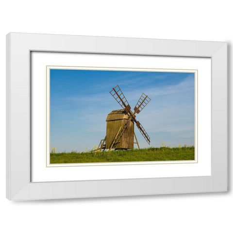 Sweden-Oland Island-Lerkaka-antique wooden windmills White Modern Wood Framed Art Print with Double Matting by Bibikow, Walter