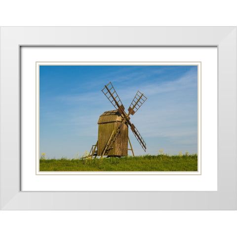 Sweden-Oland Island-Lerkaka-antique wooden windmills White Modern Wood Framed Art Print with Double Matting by Bibikow, Walter