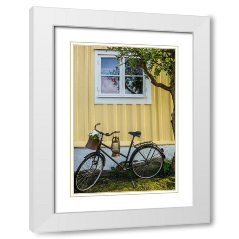 Southern Sweden-Karlskrona-Bjorkholmen area-the neighborhood of naval craftsmen-bicycle White Modern Wood Framed Art Print with Double Matting by Bibikow, Walter