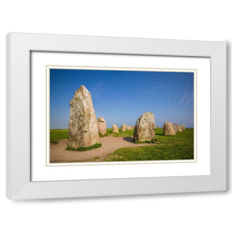 Southern Sweden-Kaseberga-Ales Stenar-Ales Stones-early peoples ritual site-600 AD White Modern Wood Framed Art Print with Double Matting by Bibikow, Walter