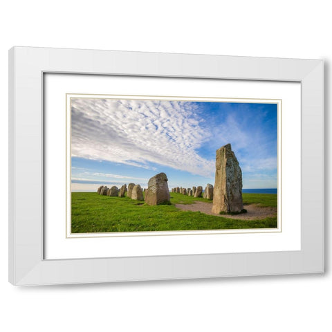 Southern Sweden-Kaseberga-Ales Stenar-Ales Stones-early peoples ritual site-600 AD White Modern Wood Framed Art Print with Double Matting by Bibikow, Walter