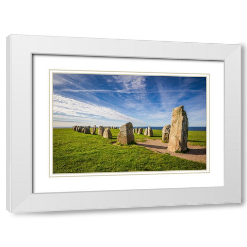 Southern Sweden-Kaseberga-Ales Stenar-Ales Stones-early peoples ritual site-600 AD White Modern Wood Framed Art Print with Double Matting by Bibikow, Walter