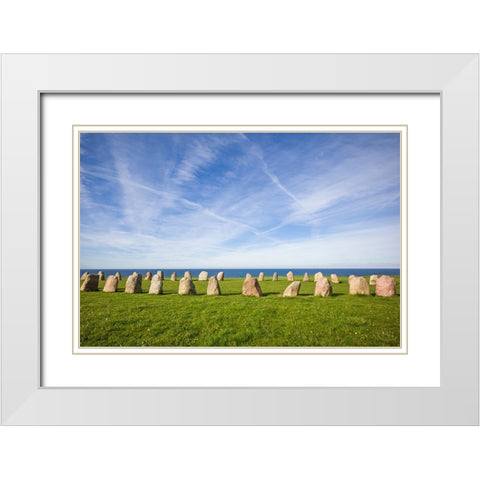 Southern Sweden-Kaseberga-Ales Stenar-Ales Stones-early peoples ritual site-600 AD White Modern Wood Framed Art Print with Double Matting by Bibikow, Walter