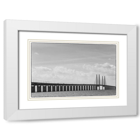 Sweden-Scania-Malmo-Oresund Bridge-longest cable-tied bridge in Europe-linking Sweden and Denmark White Modern Wood Framed Art Print with Double Matting by Bibikow, Walter