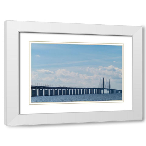 Sweden-Scania-Malmo-Oresund Bridge-longest cable-tied bridge in Europe-linking Sweden and Denmark White Modern Wood Framed Art Print with Double Matting by Bibikow, Walter