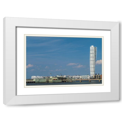 Sweden-Scania-Malmo-Turning Torso building-designed by architect Santiago Calatrava-2005 White Modern Wood Framed Art Print with Double Matting by Bibikow, Walter