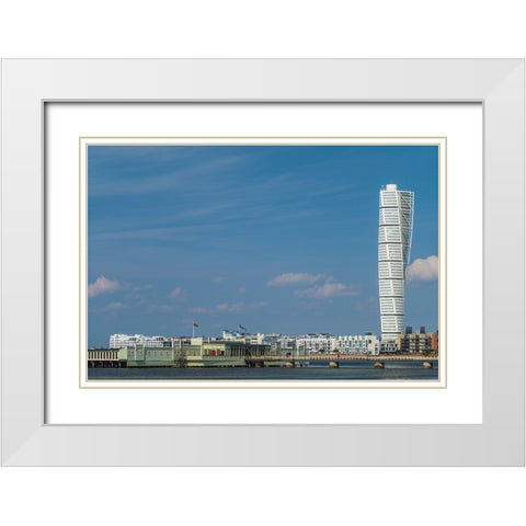 Sweden-Scania-Malmo-Turning Torso building-designed by architect Santiago Calatrava-2005 White Modern Wood Framed Art Print with Double Matting by Bibikow, Walter