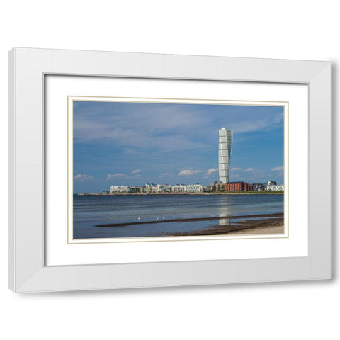 Sweden-Scania-Malmo-Turning Torso building-designed by architect Santiago Calatrava-2005 White Modern Wood Framed Art Print with Double Matting by Bibikow, Walter