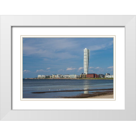 Sweden-Scania-Malmo-Turning Torso building-designed by architect Santiago Calatrava-2005 White Modern Wood Framed Art Print with Double Matting by Bibikow, Walter