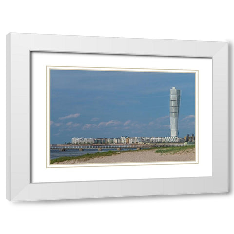 Sweden-Scania-Malmo-Turning Torso building-designed by architect Santiago Calatrava-2005 White Modern Wood Framed Art Print with Double Matting by Bibikow, Walter