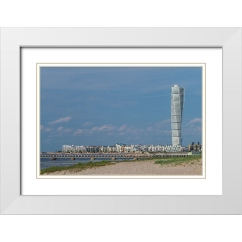 Sweden-Scania-Malmo-Turning Torso building-designed by architect Santiago Calatrava-2005 White Modern Wood Framed Art Print with Double Matting by Bibikow, Walter