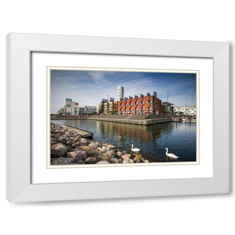 Sweden-Scania-Malmo-Turning Torso building-designed by architect Santiago Calatrava-2005 with Vastr White Modern Wood Framed Art Print with Double Matting by Bibikow, Walter