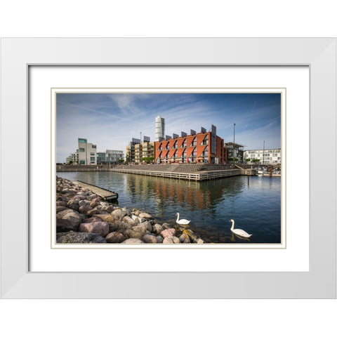 Sweden-Scania-Malmo-Turning Torso building-designed by architect Santiago Calatrava-2005 with Vastr White Modern Wood Framed Art Print with Double Matting by Bibikow, Walter